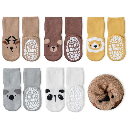 Rutschfeste Stoppersocken Kinder Baby 5er Set mit Tieren