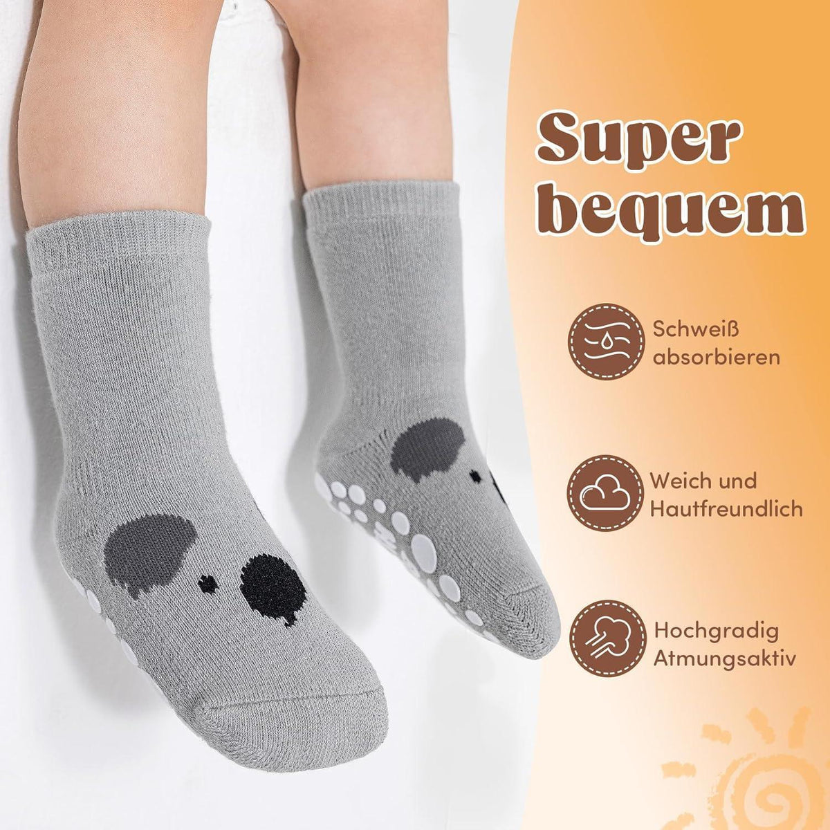 Rutschfeste Stoppersocken Kinder Baby 5er Set mit Tieren