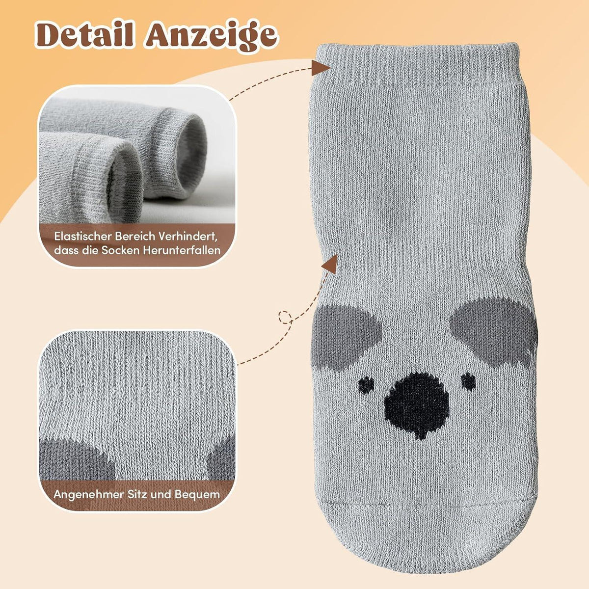 Rutschfeste Stoppersocken Kinder Baby 5er Set mit Tieren