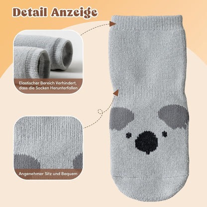 Rutschfeste Stoppersocken Kinder Baby 5er Set mit Tieren
