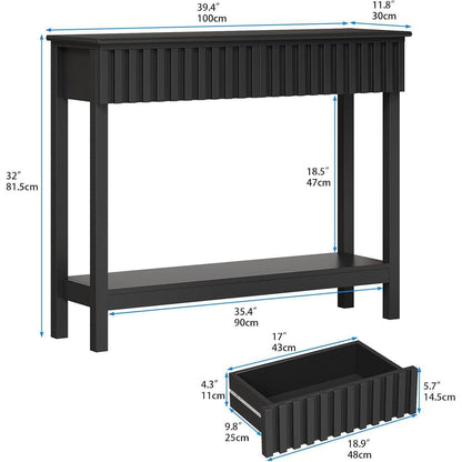 Schmaler Konsolentisch mit 2 Schubladen – Moderner Fluted-Tisch Schwarz