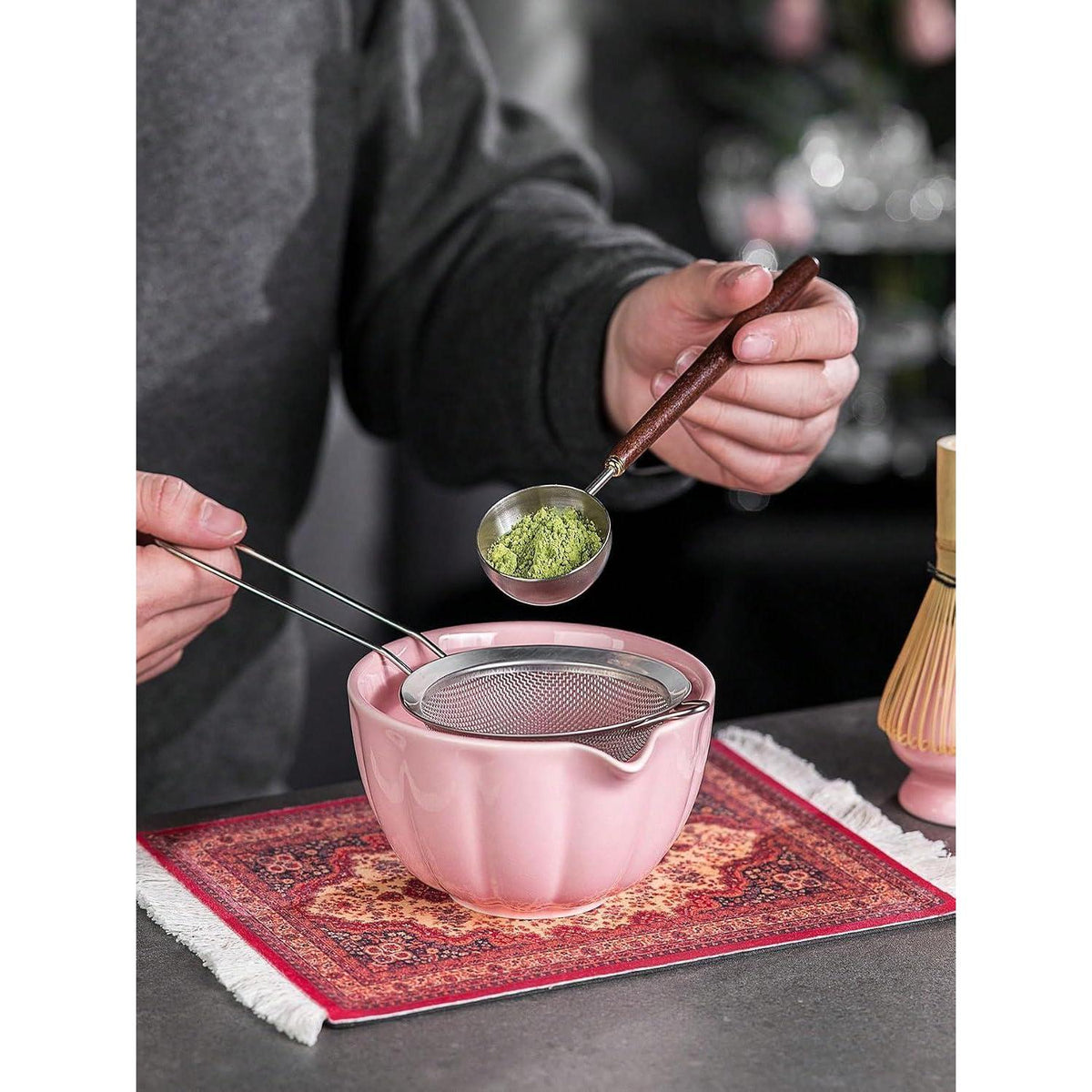 Matcha Set Premium 7-teilig mit Bambus Schneebesen & Rosa Etui