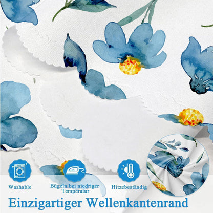 Abwaschbare Tischdecke Blau Blumendruck Rechteckig 140x180 cm