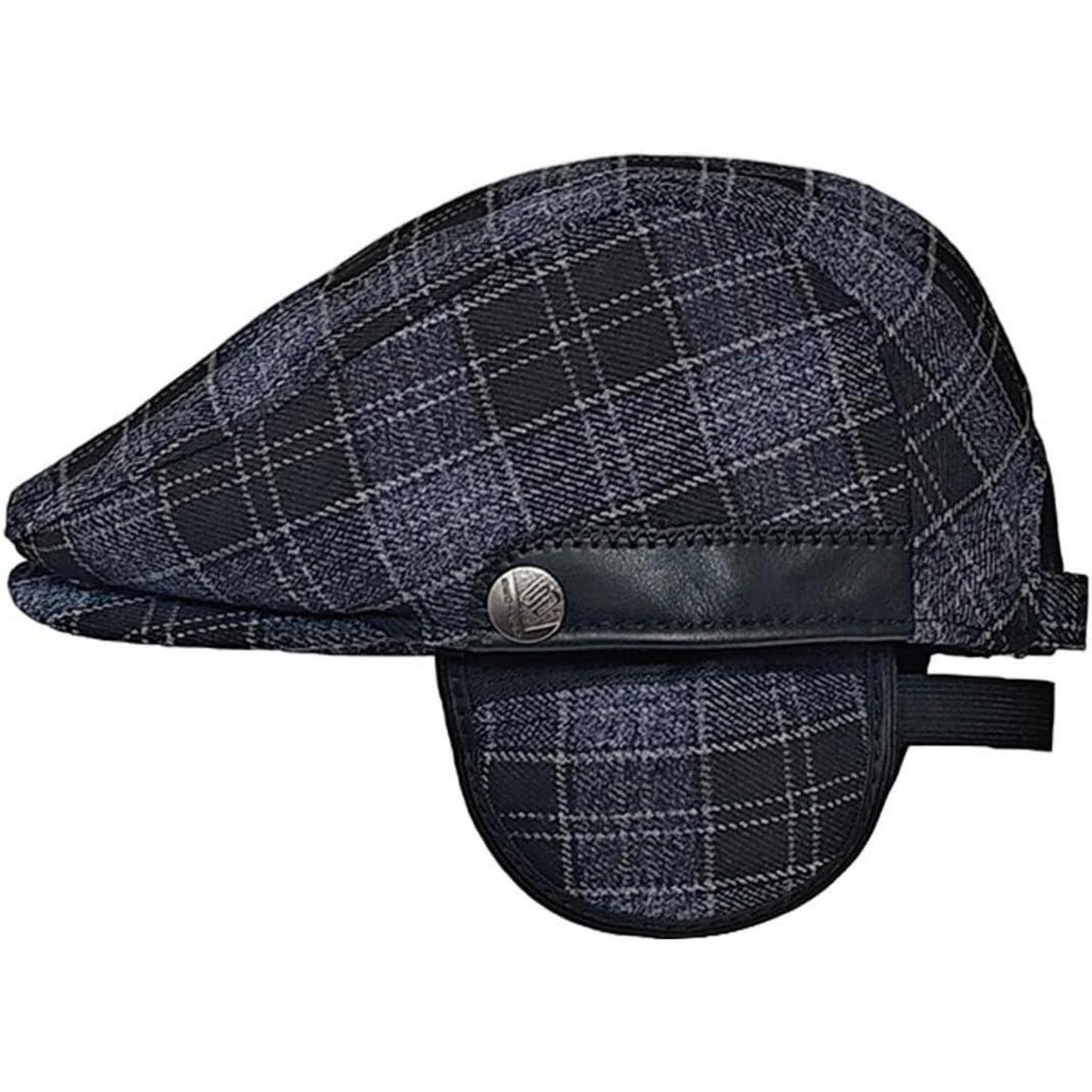 Verstellbare Herren Wintermütze mit Ohrenklappen - Blau Raster