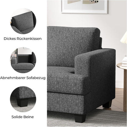 Kleines 2-Sitzer Sofa Grau – Modernes Wohnzimmer Sofa mit Leinenstoff