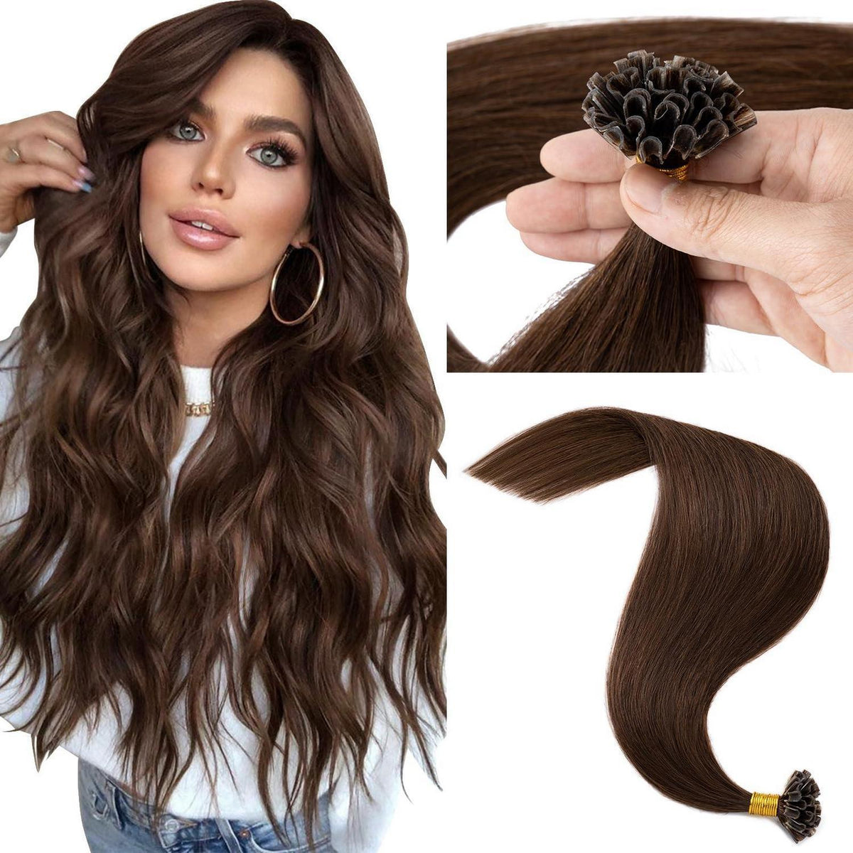 Echthaar Extensions Bondings Schokoladenbraun 45cm - 50g