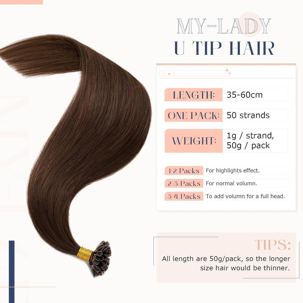 Echthaar Extensions Bondings Schokoladenbraun 45cm - 50g