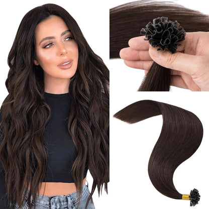 Echthaar Extensions Bondings Dunkelbraun 55cm - 50g