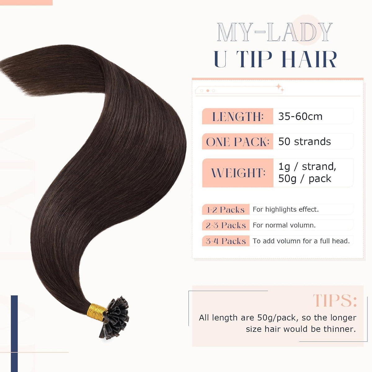Echthaar Extensions Bondings Dunkelbraun 55cm - 50g
