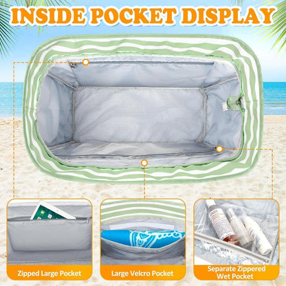 Große Strandtasche mit Reißverschluss, 45L, sandabweisend, faltbar, Smaragdgrün