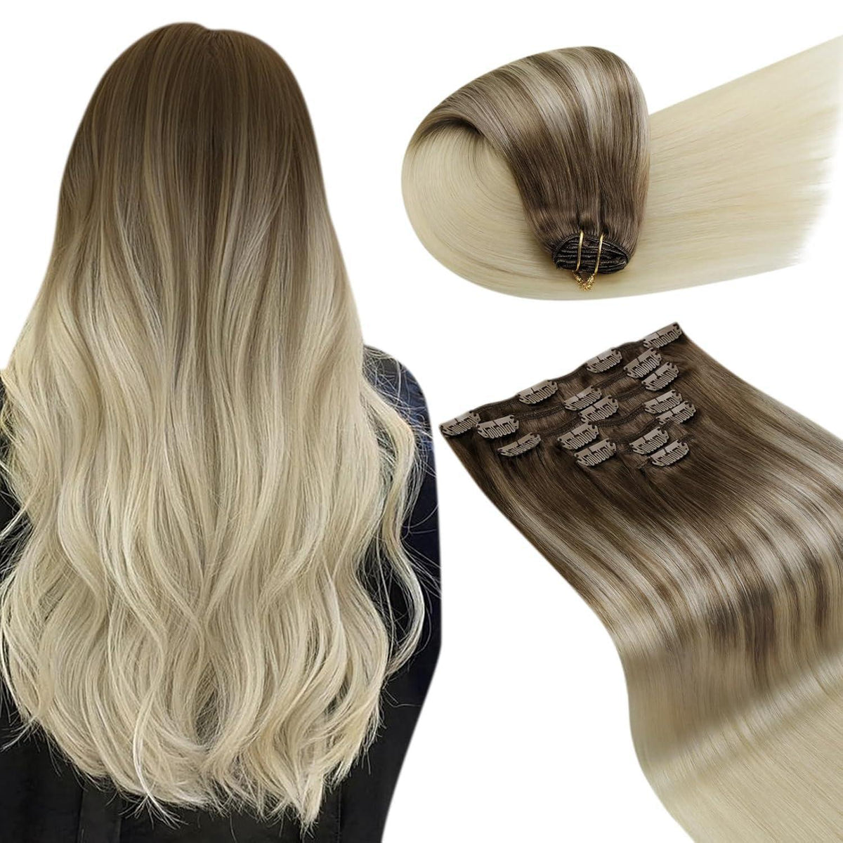Echthaar Clip-Ins Braun Balayage 60cm – 7 Stück