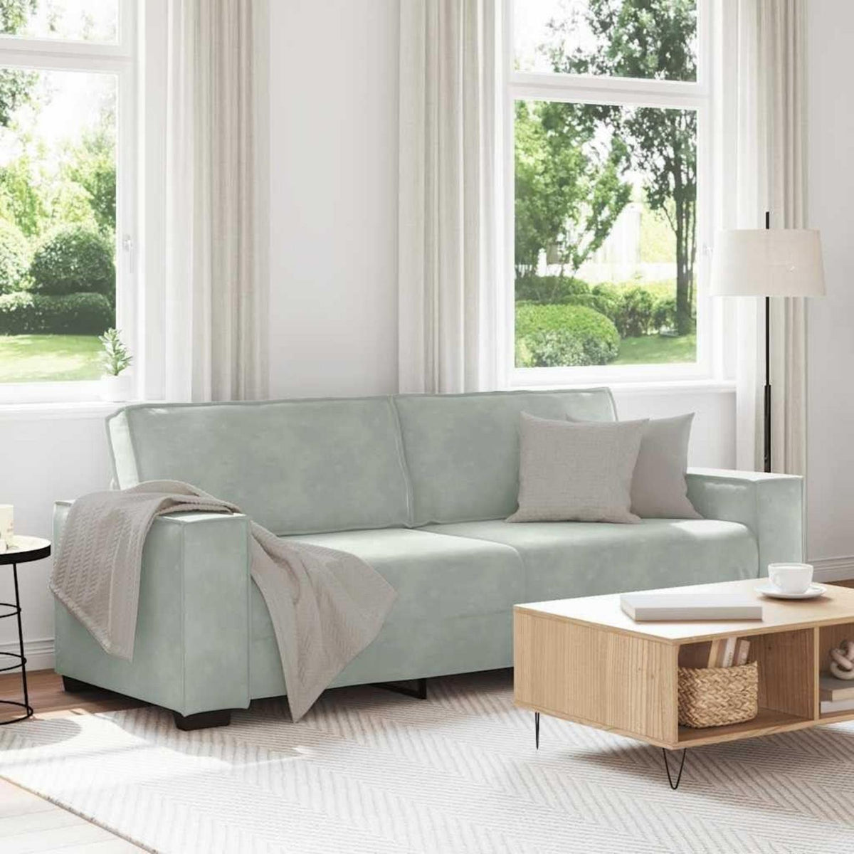 3-Sitzer Sofa Hellgrau Samt 180cm – Komfortable Polstercouch