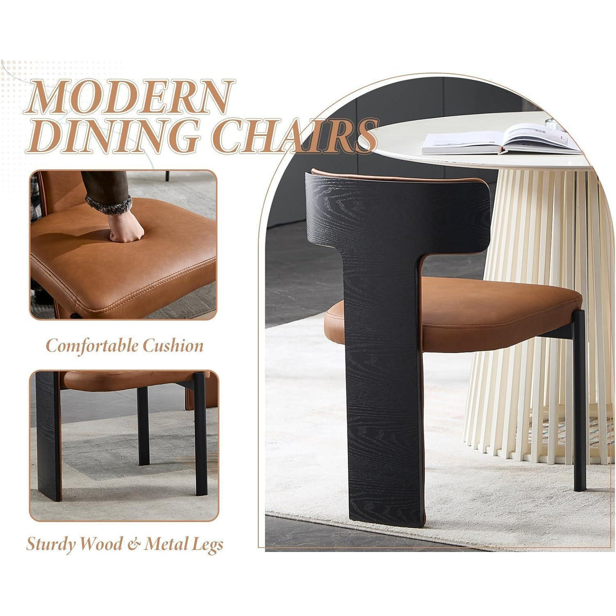 Moderner Esszimmerstuhl Set Braun – 4er Pack mit Holzrücken