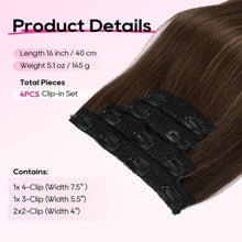 Clip-in Haarverlängerung dunkelbraun mit Strähnchen, 40cm