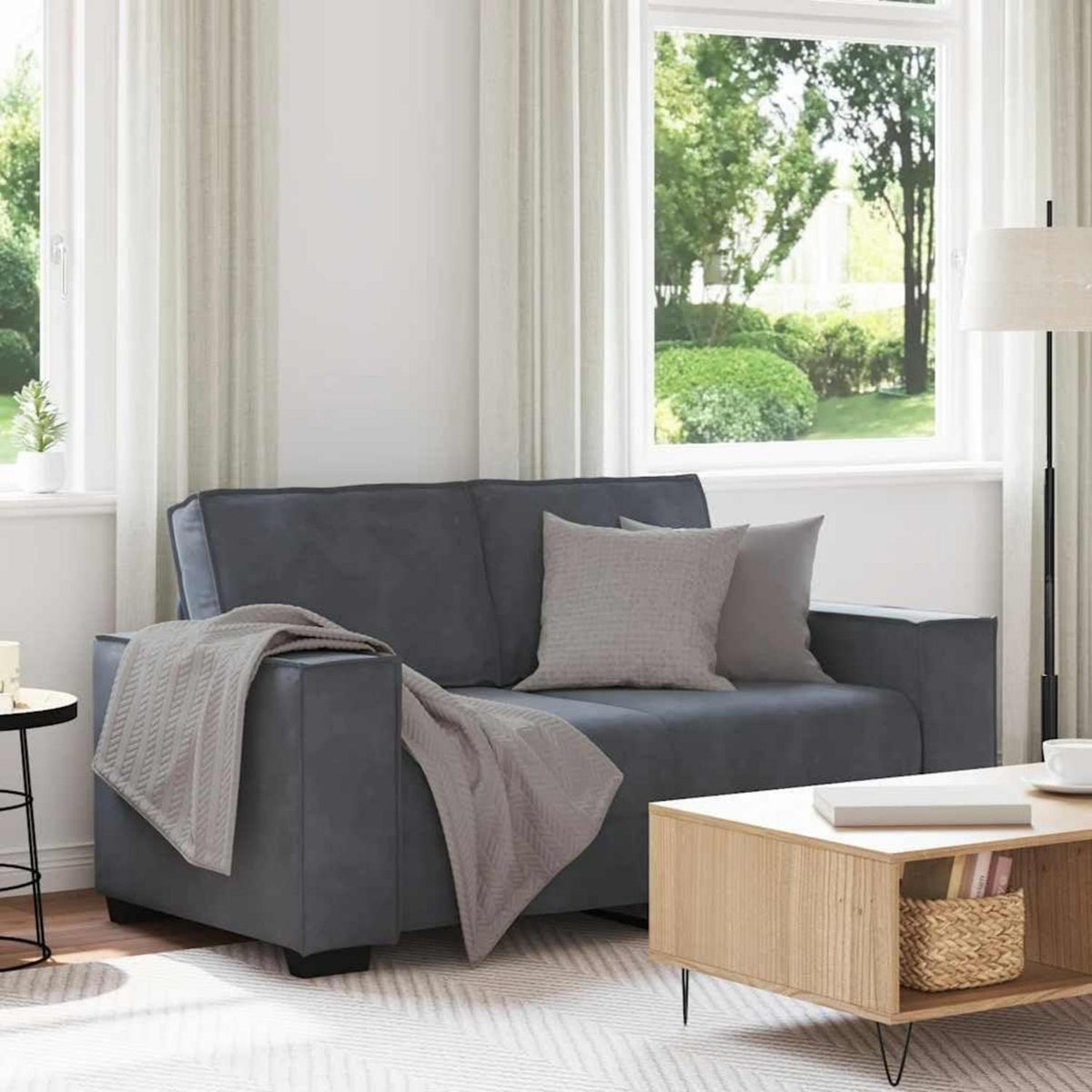 2-Sitzer Sofa Dunkelgrau Samt – Komfortable Polstercouch