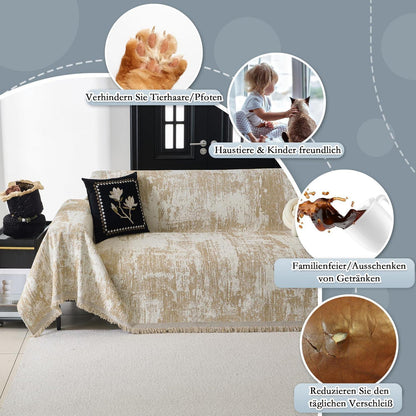 Sofaüberwurf Chenille geometrisch 230x300cm Khaki