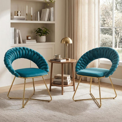 Blauer Samt Loungesessel 2er Set mit goldenen Beinen