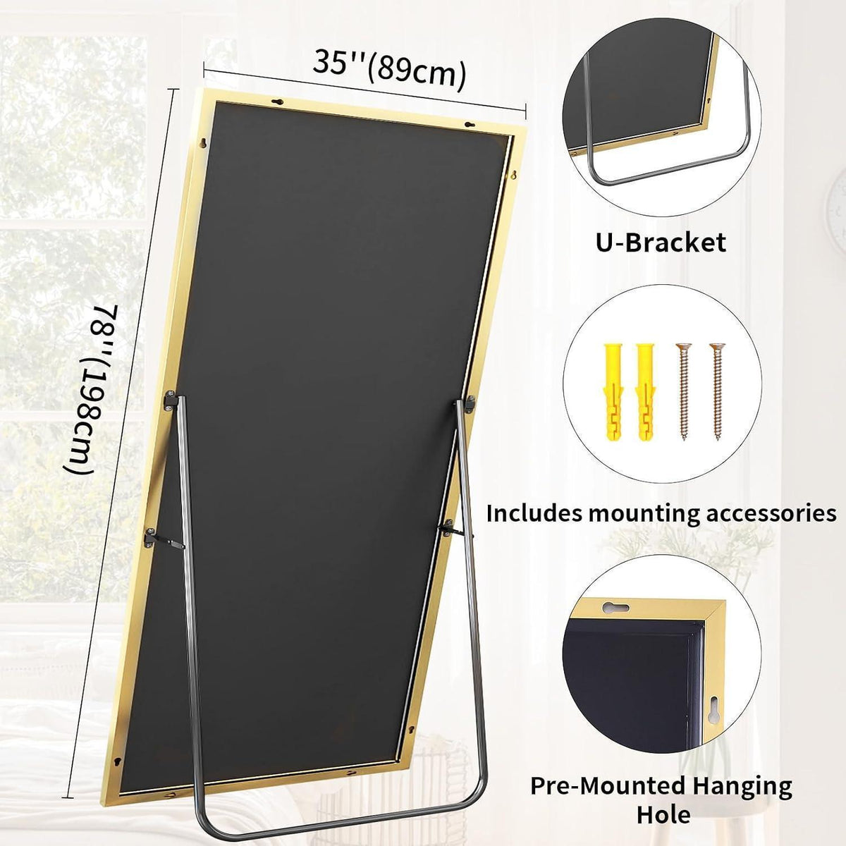 Großer Standspiegel 171x76cm | Ganzkörperspiegel mit Ständer & HD Glas