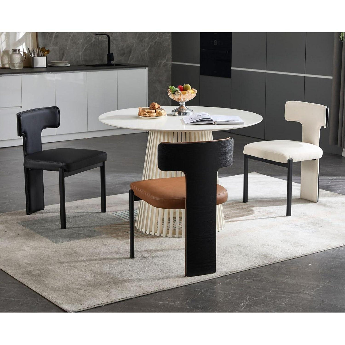 Moderner Esszimmerstuhl Set 4er – Chenille Weiß