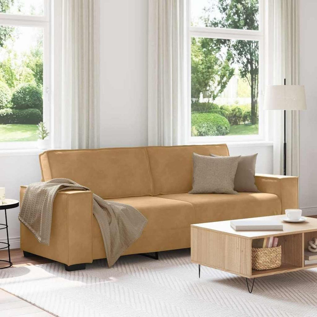 3-Sitzer Sofa Braun, Samt, 180 cm – Komfortable Polstercouch