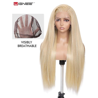 Blonde Synthetische Spitze Frontperücke 28 Zoll Gerade Perücke