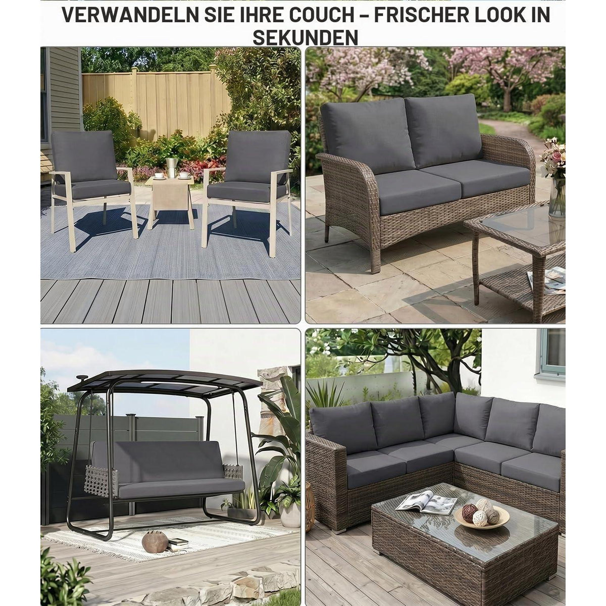 14x Outdoor Sitzkissenbezug Grau – Stretch Sofaüberzug für Terrasse