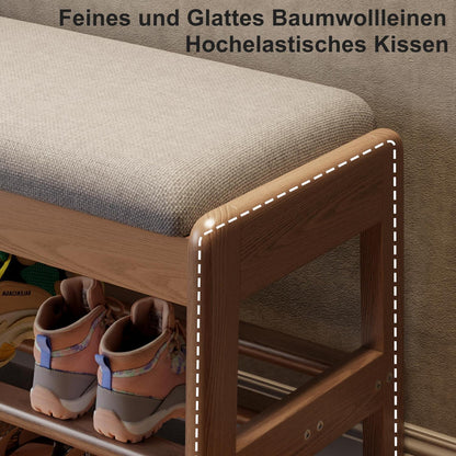 Holz Schuhregal Bank mit Kissen & Stauraum 100cm Walnuss