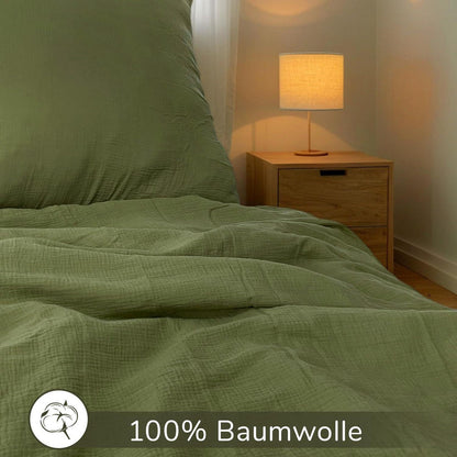 Muslin Bettwäsche Set 200x220 cm Mintgrün 3-teilig