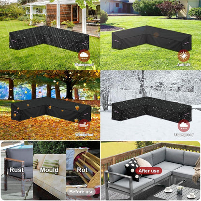 L-Form Gartenmöbel Abdeckung | Wasserdicht & Windfest | 220x280x90x80/60cm