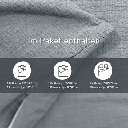 Muslin Bettwäsche Set 200x220 cm Rauchgrau 3-teilig