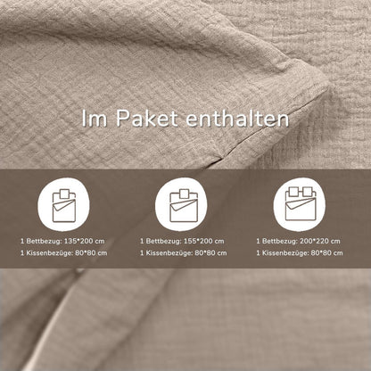 Musselin Bettwäsche Set 200x220 cm Helles Khaki 3-teilig