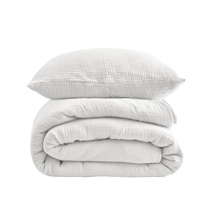 Muslin Bettwäsche Set 200x220 cm Weiß 3-teilig