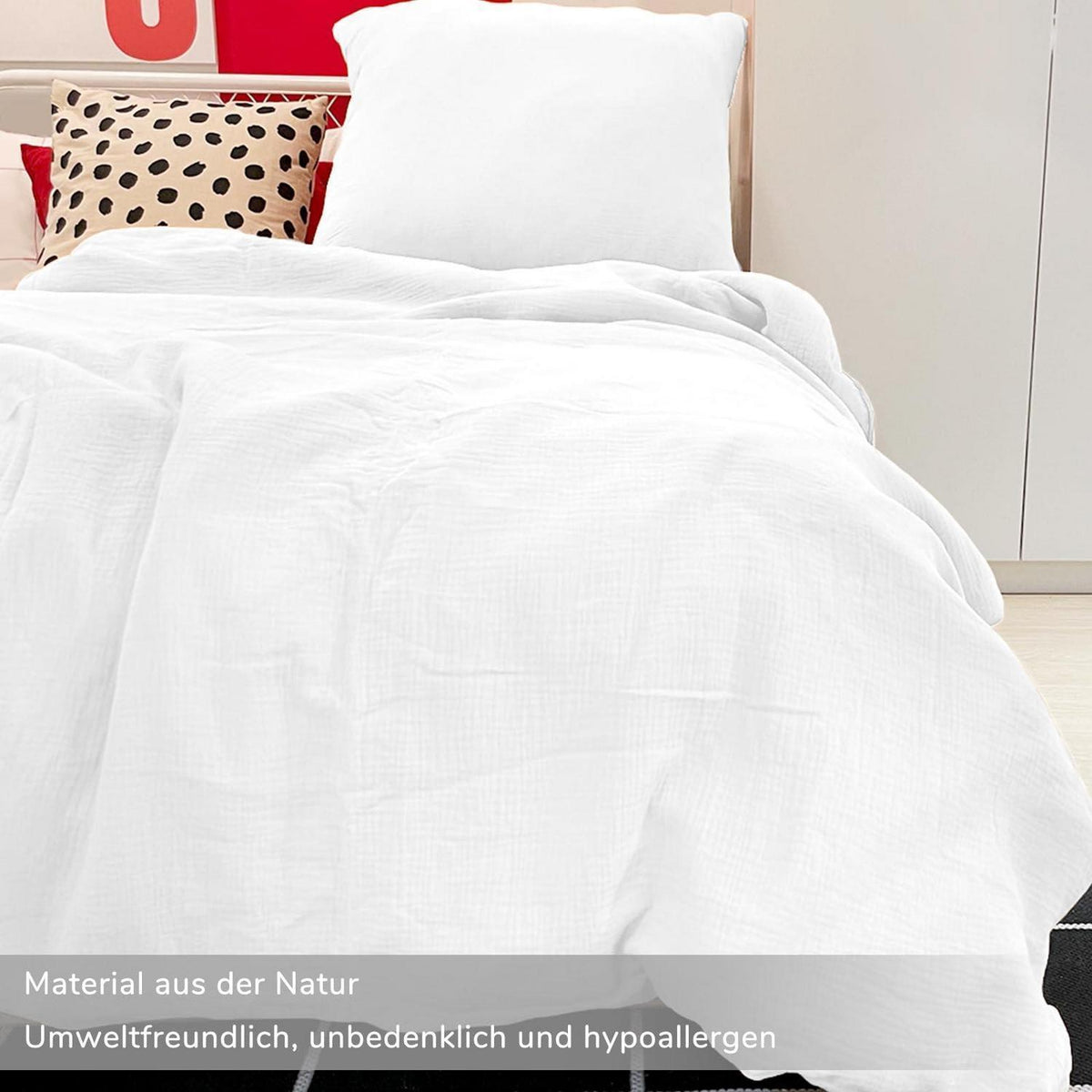Muslin Bettwäsche Set 200x220 cm Weiß 3-teilig