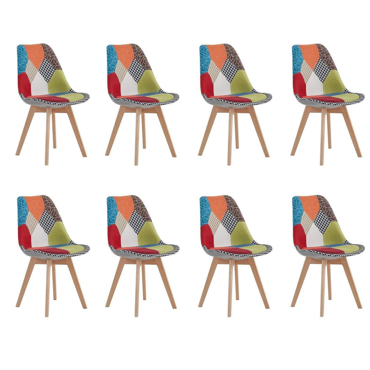 Patchwork Esszimmerstühle Set (8er-Set) mit Holzbeinen Rot