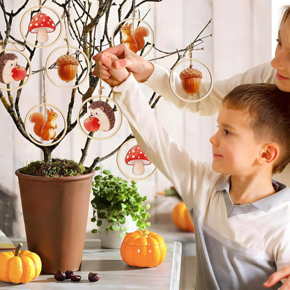12er Herbst Holzanhänger Deko – Tiere, Pilze & Juteseil