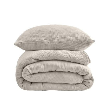 Musselin Bettwäsche Set 200x220 cm Beige – 3-teilig & atmungsaktiv