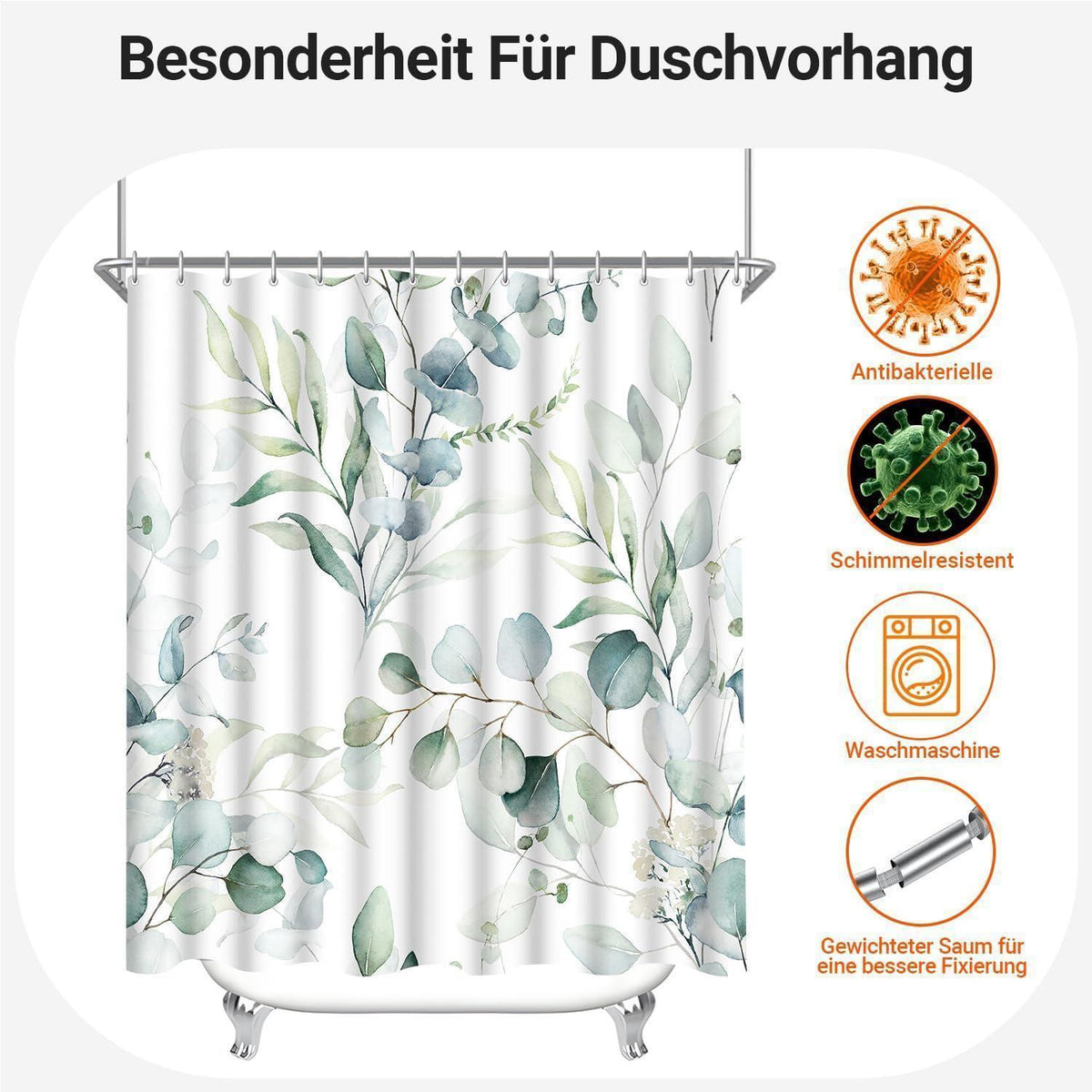 Duschvorhang 120x200 cm Blatt, Wasserabweisend, Waschbar