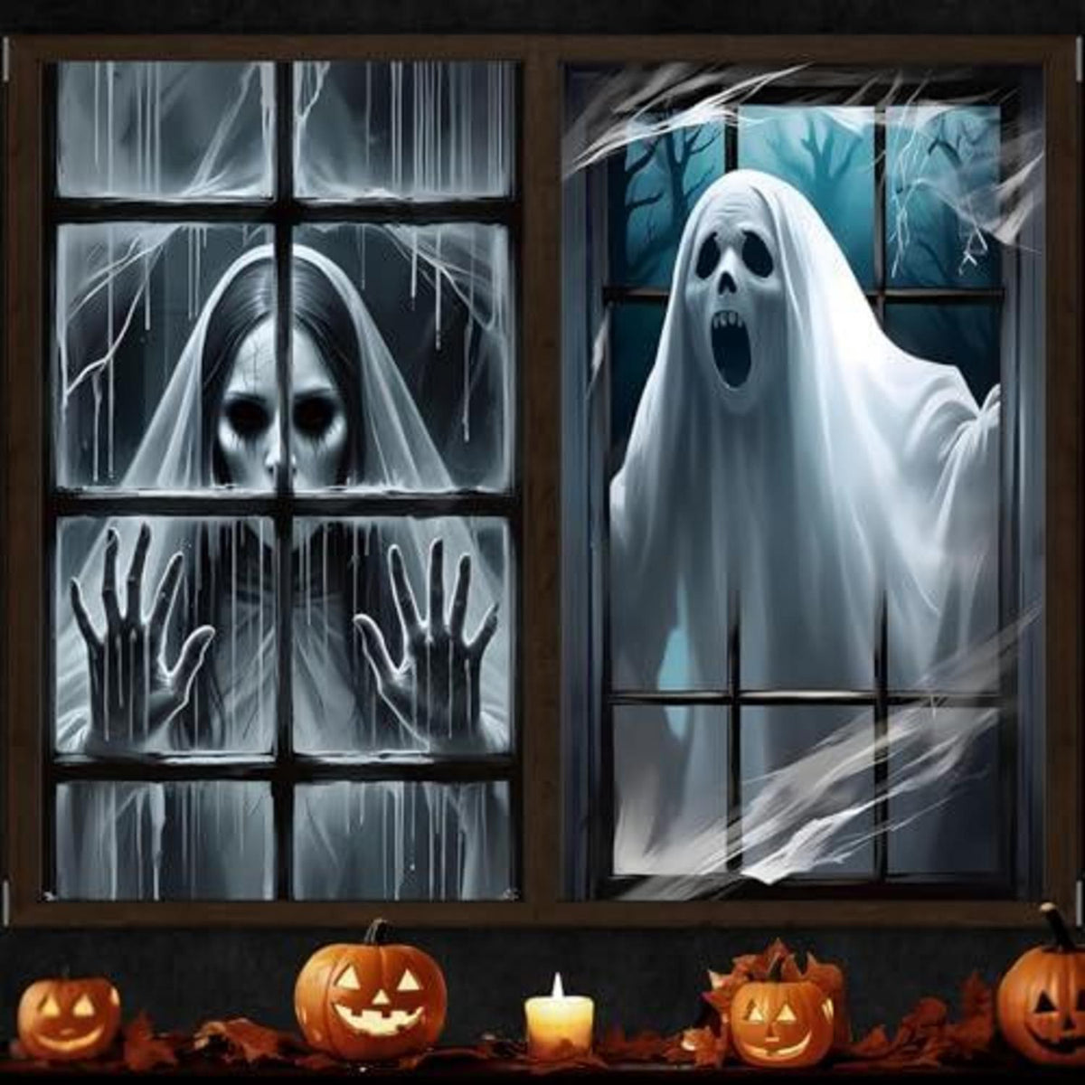2x Halloween Fensterbilder Gruselig & Horror Deko 120x80cm