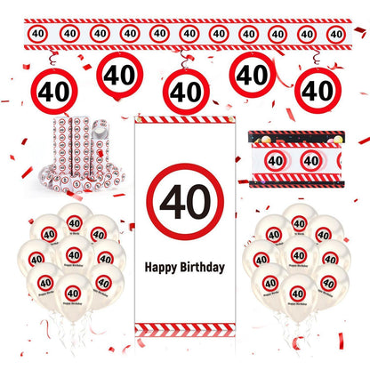 40. Geburtstag Deko Set mit Banner, Ballons & Verkehrszeichen