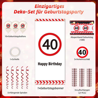 40. Geburtstag Deko Set mit Banner, Ballons & Verkehrszeichen