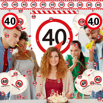40. Geburtstag Deko Set mit Banner, Ballons & Verkehrszeichen