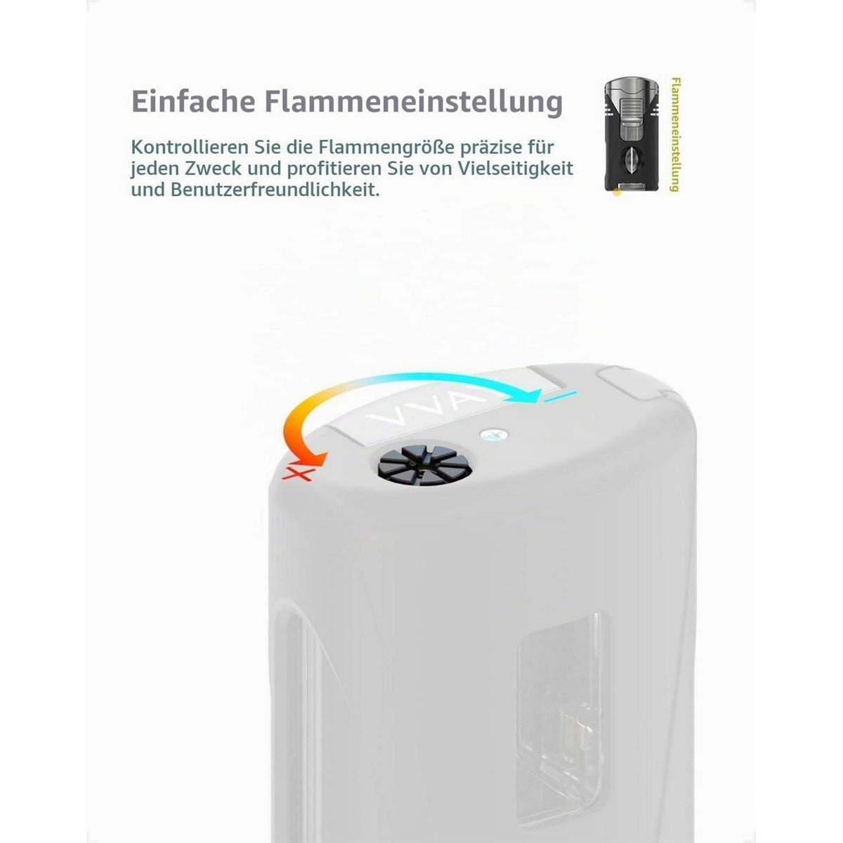 Sturmfeuerzeug mit V-Cutter, 4 Jetflammen, Schwarz