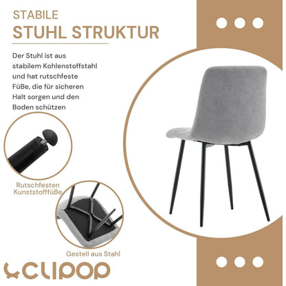 Esszimmerstühle Set 4er Grau, Chenille Gepolstert & Modern