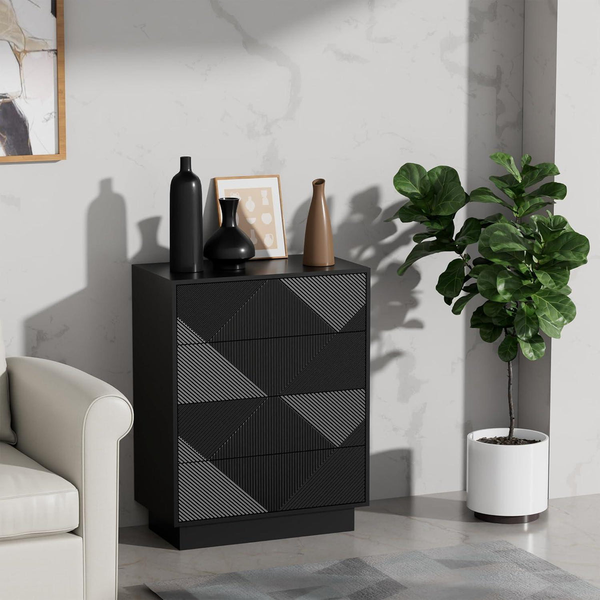 Moderne Kommode mit 4 Schubladen – Schwarz, 60x33,5x77,5cm