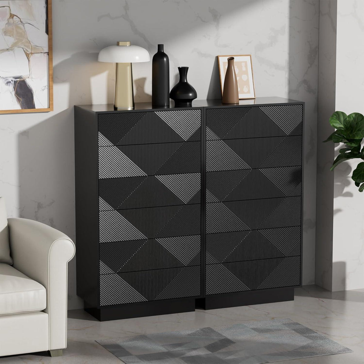 Schmale Kommode mit 6 Schubladen | Schwarz | Wohnzimmer, Schlafzimmer