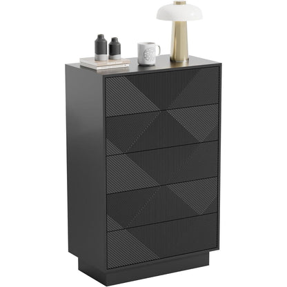 Schmale Kommode mit 5 Schubladen | Schwarz | Wohnzimmer Schlafzimmer