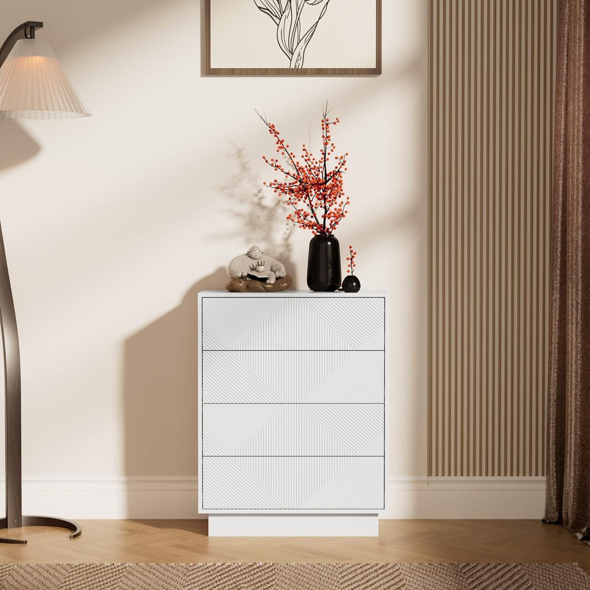 Moderne Kommode mit 4 Schubladen – Weiß, 60x33,5x77,5 cm