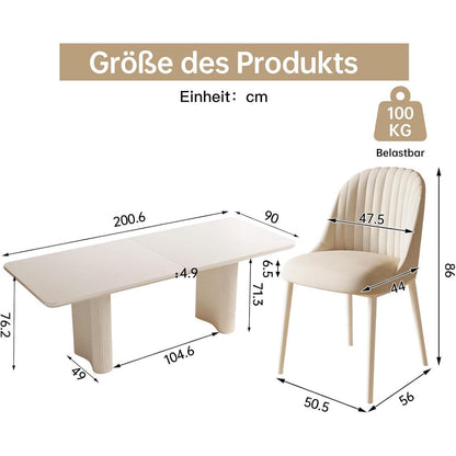 9-teiliges Esszimmer Set mit 200cm Esstisch & weißen Stühlen