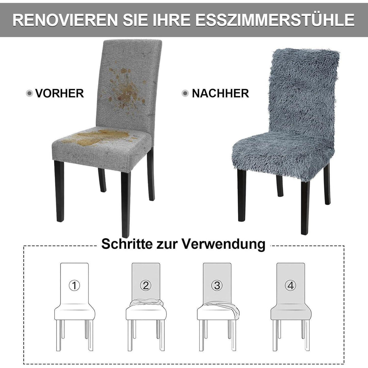 Stretch Stuhlhussen Set Dunkelgrau - 4er Pack für Esszimmer