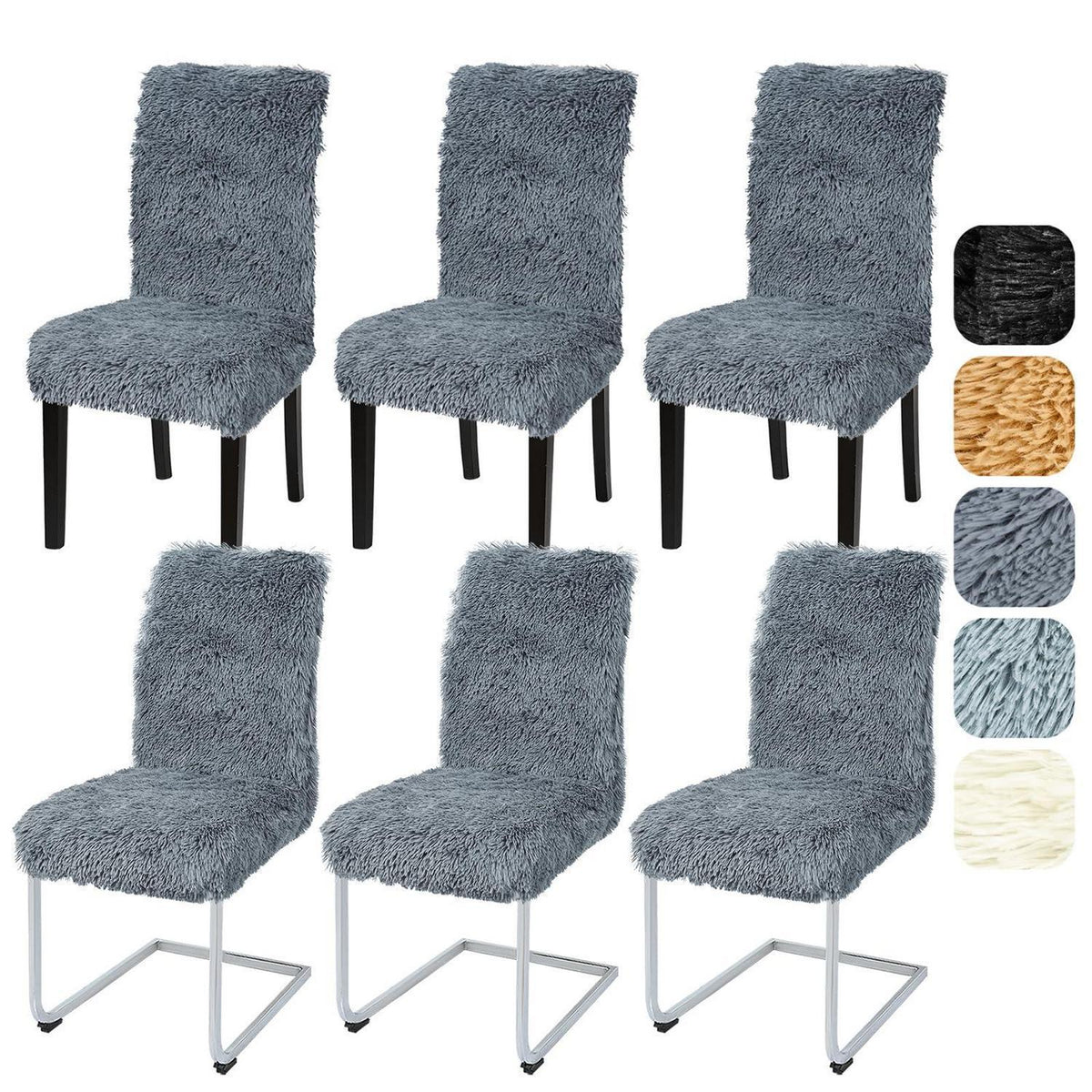 Stretch Stuhlhussen 6er Set - Dunkelgrau, Waschbar & Vielseitig
